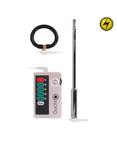 Electro-stimulating and vibrating urethral probe with cockring - Ouch! Electro-stimulating and vibrating urethral probe with cockring - Ouch!